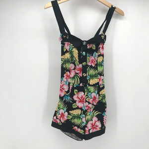 Banned Apparel Romper Womens Small Tropical Floral Print Retro Adjustable Straps